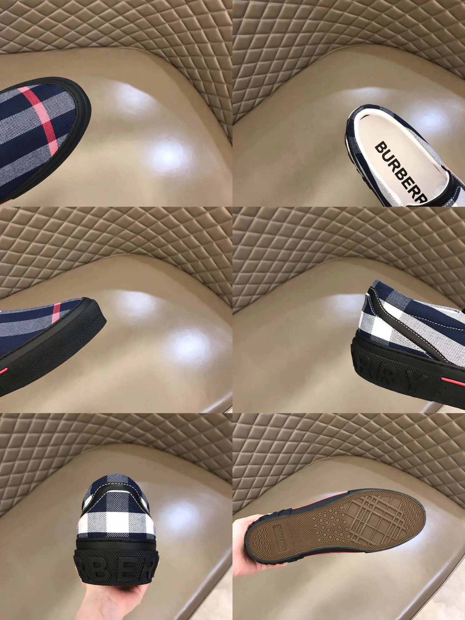 p360 "Burberr*" men's classic low-top sneakers are reinterpreted in Vintage checkered cotton material and decorated with a new brand logo. First-layer sheepskin lining, embossed Burberry logo on the heel, and original TPU outsole! Size: 38-44
